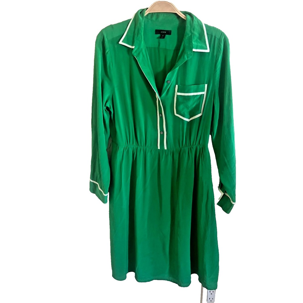 J.Crew A-line Silk Shirtdress in Warm Kelly Green Fit & Flare Dress 8 Retro